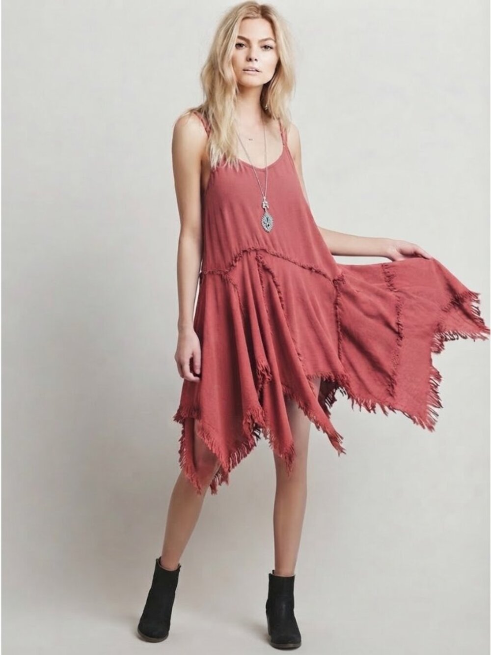 Free People Mauve Tattered Up Asymmetric Slip Dress XS | Whimsigoth Grunge Fairy